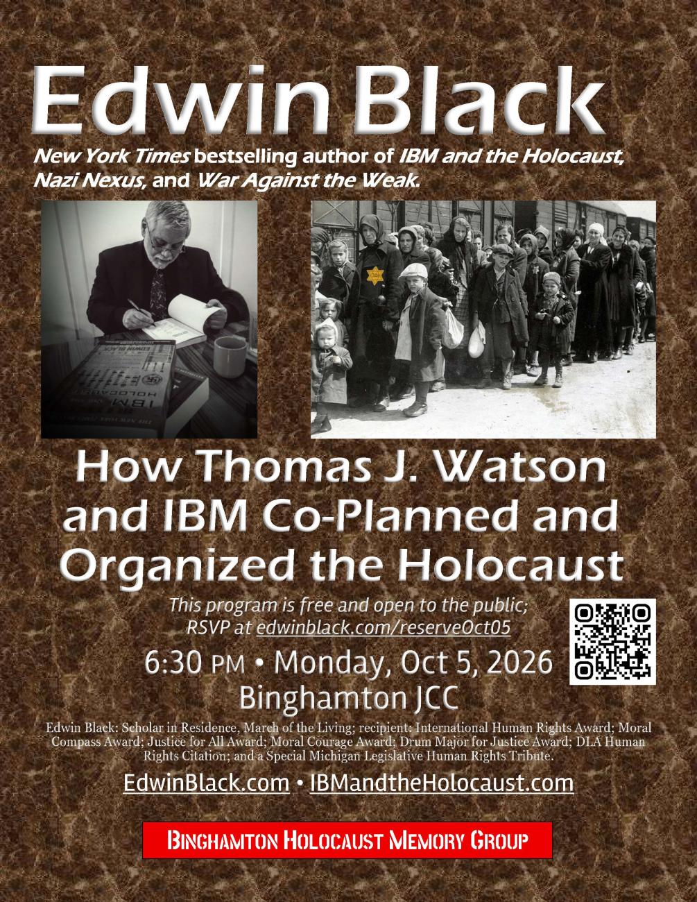 Special event: Edwin on IBM and the Holocaust, Binghamton, Oct 2026