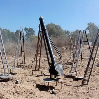 Hamas Qassam rockets, one ready to launch