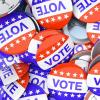 Red, white, and blue VOTE pins 